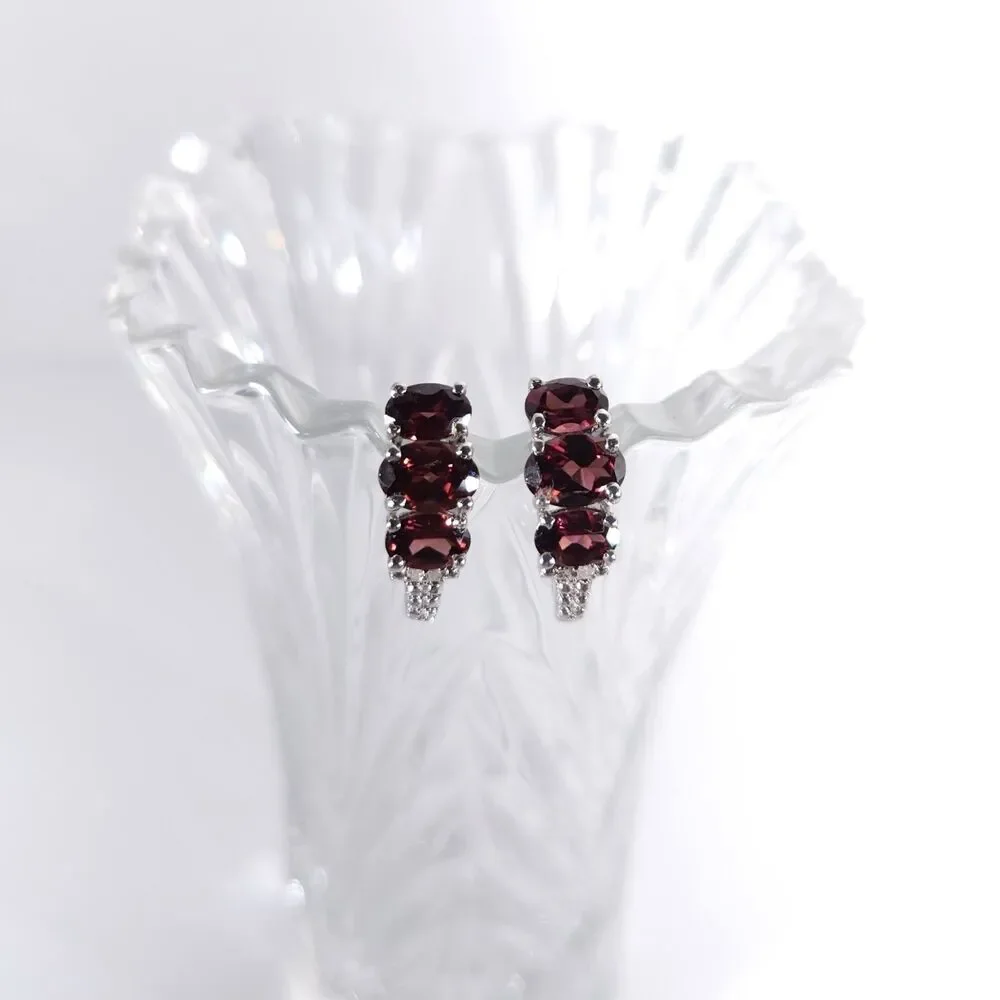 Raspberry Zircon J-Hoop Earrings Platinum over Sterling Silver